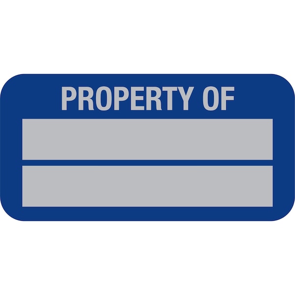 Lustre-Cal Property ID Label PROPERTY OF 5 Alum Dark Blue 1.50in x 0.75in 2 Blank No Pads, 100PK 253769Ma2Bd0000 - main